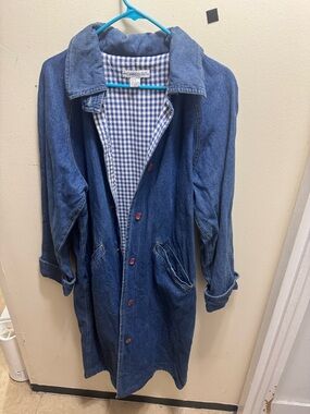 Vintage David Hollis long Barn Jean jacket Denim Coat w/corduroy trim size small